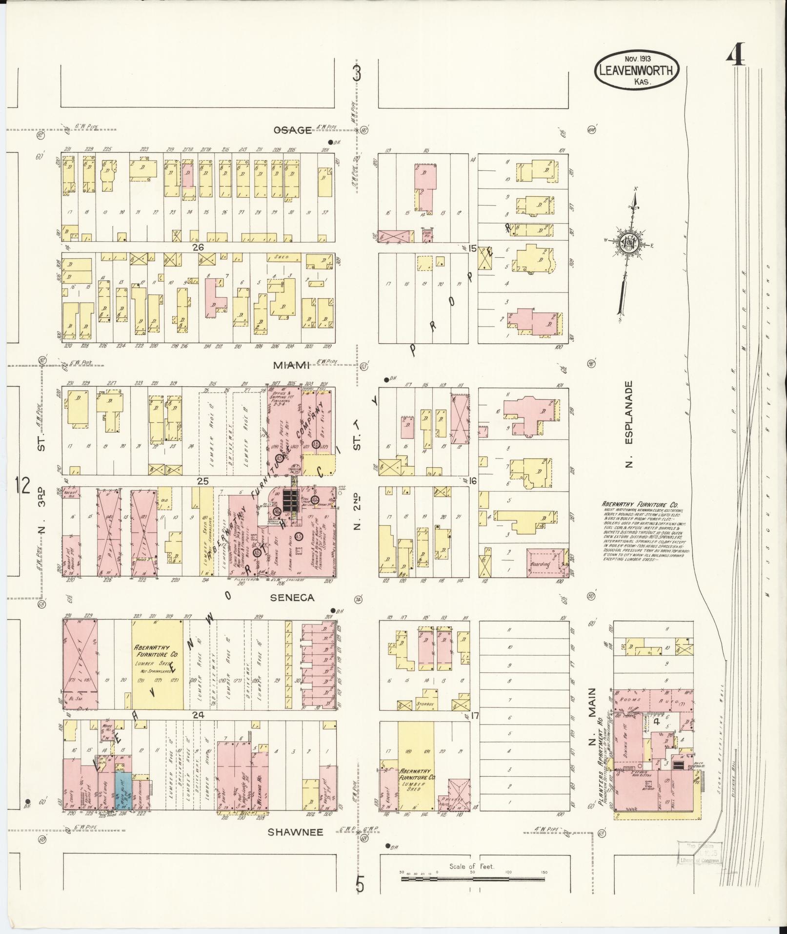 Sanborn Fire Insurance Map from Leavenworth, Leavenworth County, Kansas (1913), Sheet #0005 - Complete Map Set gallery image, historic Sanborn map, vintage wall art, Kansas Kansas