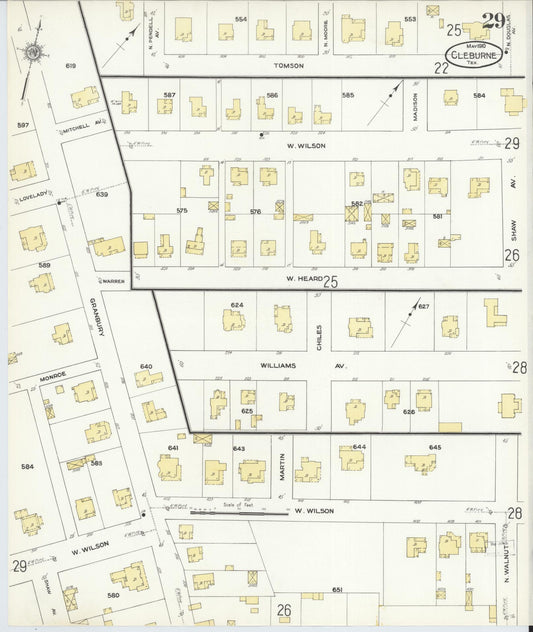 Sanborn Fire Insurance Map from Cleburne, Johnson County, Texas (1910), Sheet #0029 - Historic Sanborn Fire Insurance Map Print, vintage old map wall art, antique decor, genealogy gift, Texas Texas map