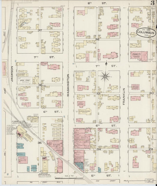 Sanborn Fire Insurance Map from Columbus, Bartholomew County, Indiana (1886), Sheet #0003 - Historic Sanborn Fire Insurance Map Print, vintage old map wall art, antique decor, genealogy gift, Indiana Indiana map