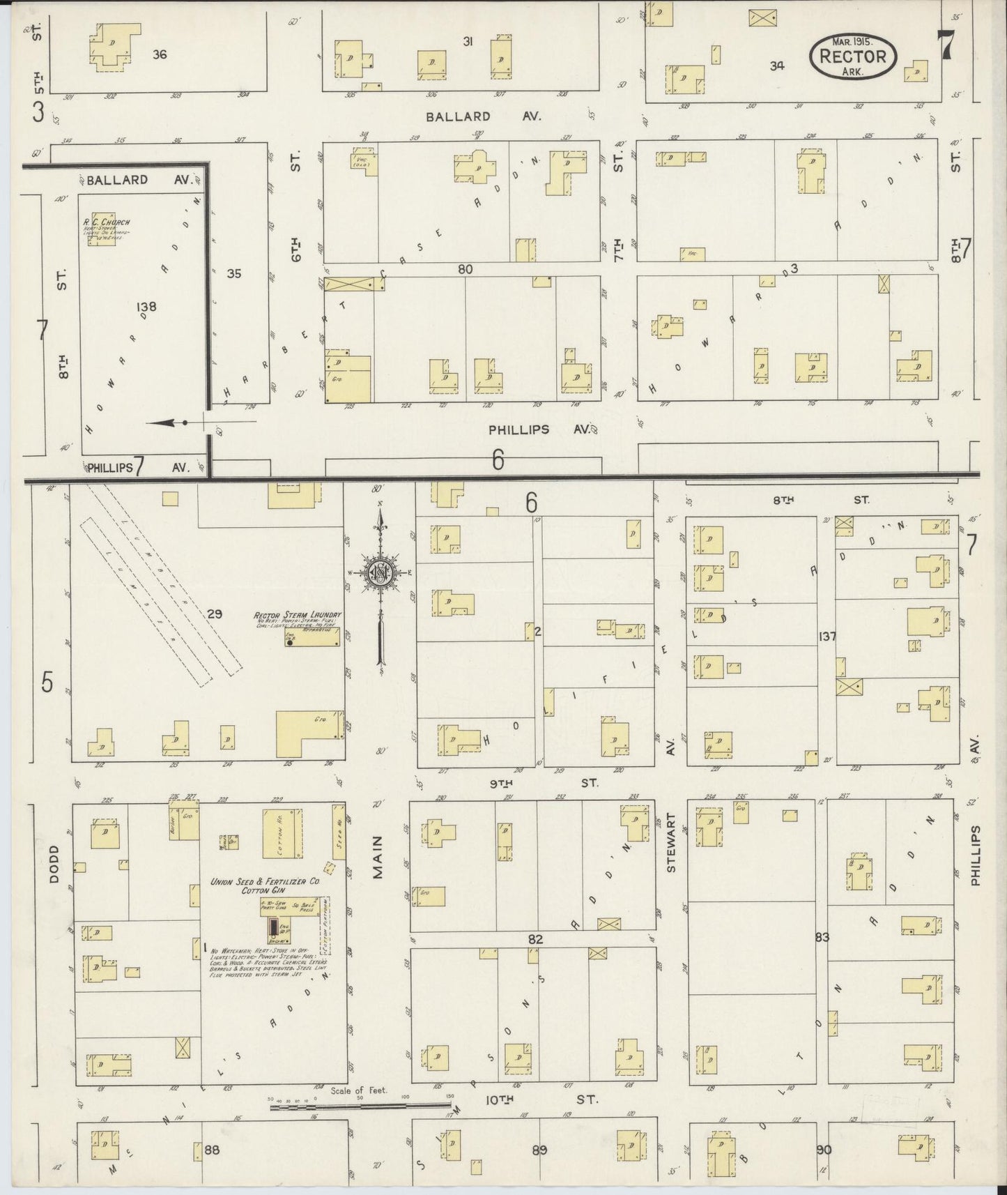 Sanborn Fire Insurance Map from Rector, Clay County, Arkansas (1915), Sheet #0007 - Complete Map Set gallery image, historic Sanborn map, vintage wall art, Arkansas Arkansas