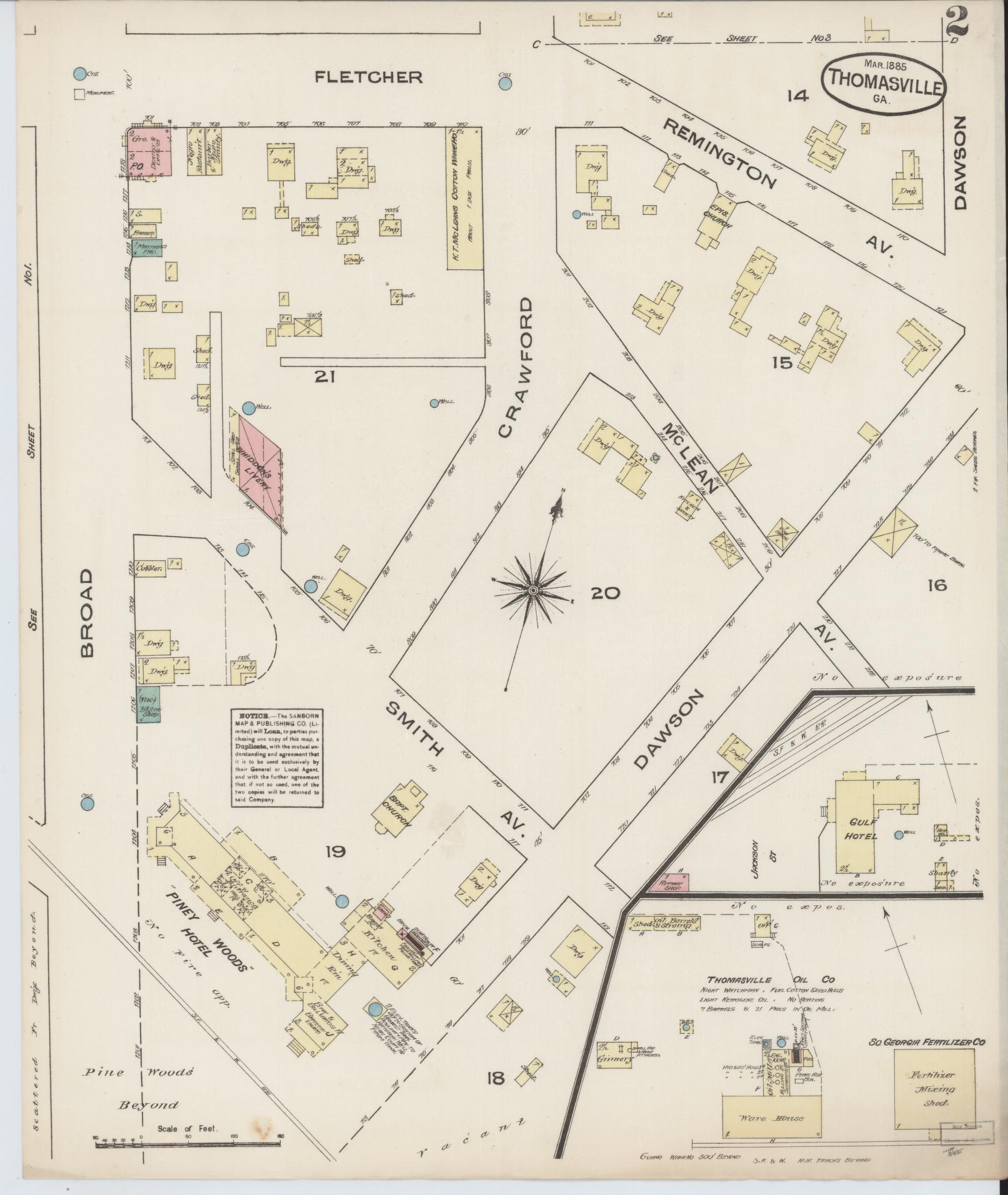 Sanborn Fire Insurance Map from Thomasville, Thomas County, Georgia (1885), Sheet #0002 - Historic Sanborn Fire Insurance Map Print, vintage old map wall art, antique decor, genealogy gift, Georgia Georgia map