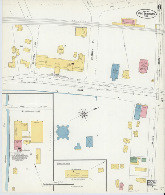 Sanborn Fire Insurance Map from Great Barrington, Berkshire County, Massachusetts (1903), Sheet #0006 - Historic Sanborn Fire Insurance Map Print, vintage old map wall art, antique decor, genealogy gift, Massachusetts Massachusetts map