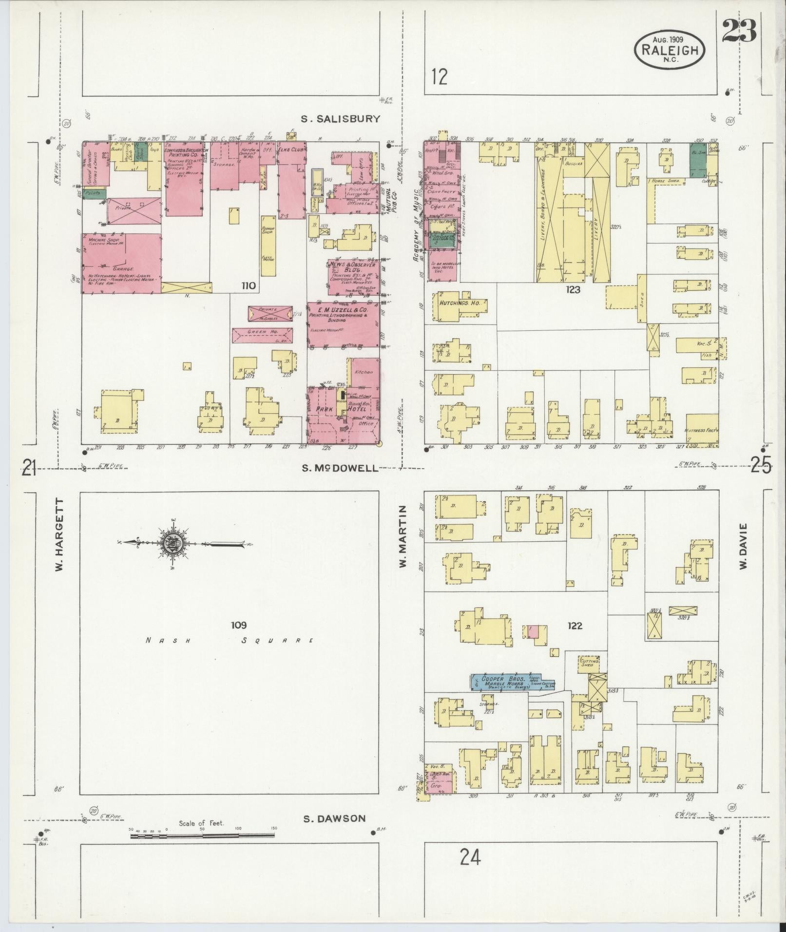 Sanborn Fire Insurance Map from Raleigh, Wake County, North Carolina (1909), Sheet #0023 - Complete Map Set gallery image, historic Sanborn map, vintage wall art, North Carolina North Carolina