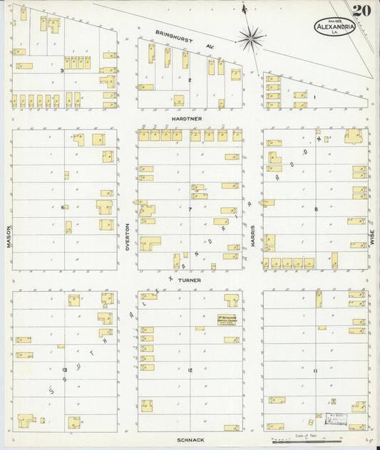 Sanborn Fire Insurance Map from Alexandria, Rapides Parish, Louisiana (1909), Sheet #0020 - Historic Sanborn Fire Insurance Map Print, vintage old map wall art, antique decor, genealogy gift, Louisiana Louisiana map