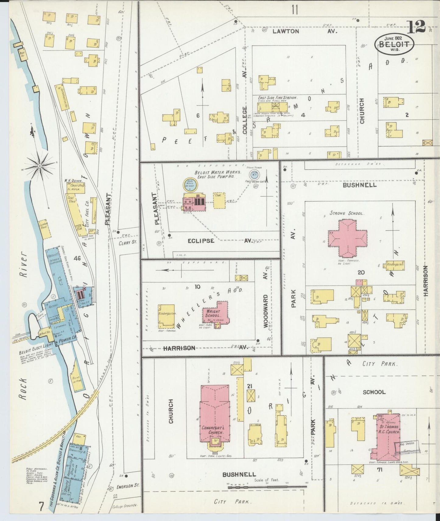 Sanborn Fire Insurance Map from Beloit, Rock County, Wisconsin (1902), Sheet #0012 - Historic Sanborn Fire Insurance Map Print, vintage old map wall art, antique decor, genealogy gift, Wisconsin Wisconsin map