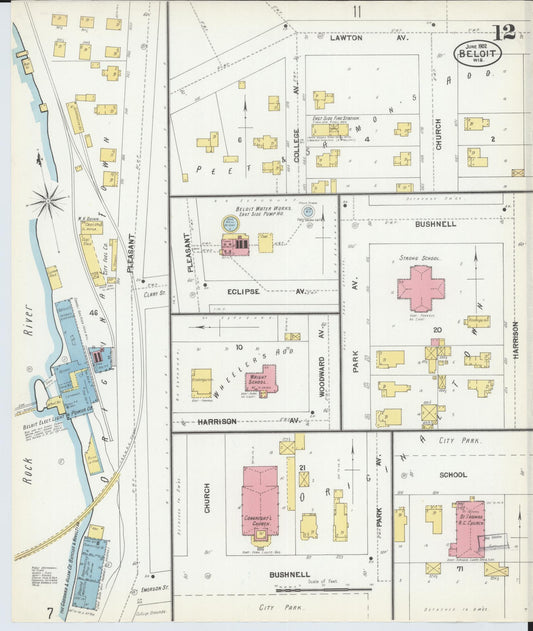 Sanborn Fire Insurance Map from Beloit, Rock County, Wisconsin (1902), Sheet #0012 - Historic Sanborn Fire Insurance Map Print, vintage old map wall art, antique decor, genealogy gift, Wisconsin Wisconsin map