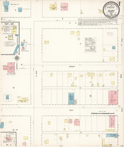 Sanborn Fire Insurance Map from Rigby, Jefferson County, Idaho (1915), Sheet #0001 - Complete Map Set gallery image, historic Sanborn map, vintage wall art, Idaho Idaho