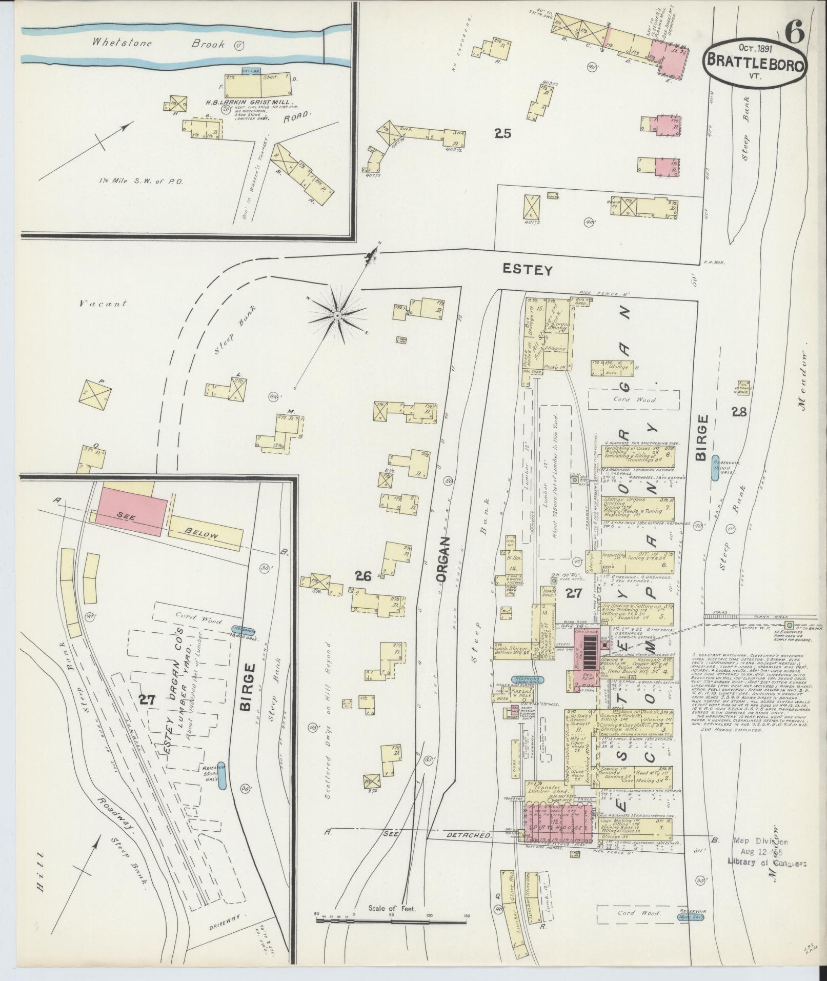 Sanborn Fire Insurance Map from Brattleboro, Windham County, Vermont (1891), Sheet #0006 - Complete Map Set gallery image, historic Sanborn map, vintage wall art, Vermont Vermont