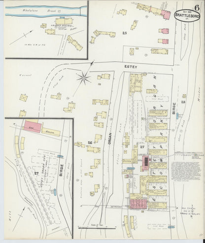 Sanborn Fire Insurance Map from Brattleboro, Windham County, Vermont (1891), Sheet #0006 - Complete Map Set gallery image, historic Sanborn map, vintage wall art, Vermont Vermont