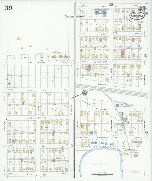 Sanborn Fire Insurance Map from Kankakee, Kankakee County, Illinois (1930), Sheet #0039 - Historic Sanborn Fire Insurance Map Print, vintage old map wall art, antique decor, genealogy gift, Illinois Illinois map