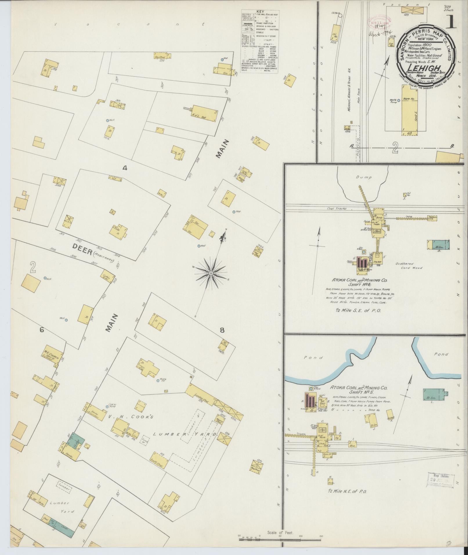 Sanborn Fire Insurance Map from Lehigh, Coal County, Oklahoma (1894), Sheet #0001 - Complete Map Set gallery image, historic Sanborn map, vintage wall art, Oklahoma Oklahoma