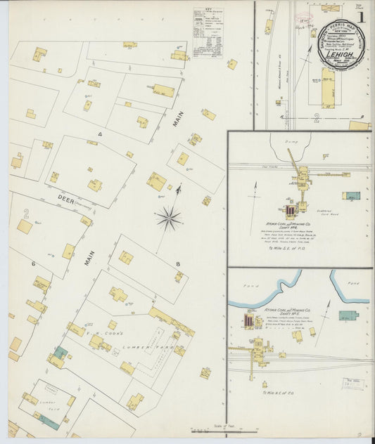 Sanborn Fire Insurance Map from Lehigh, Coal County, Oklahoma (1894), Sheet #0001 - Complete Map Set gallery image, historic Sanborn map, vintage wall art, Oklahoma Oklahoma