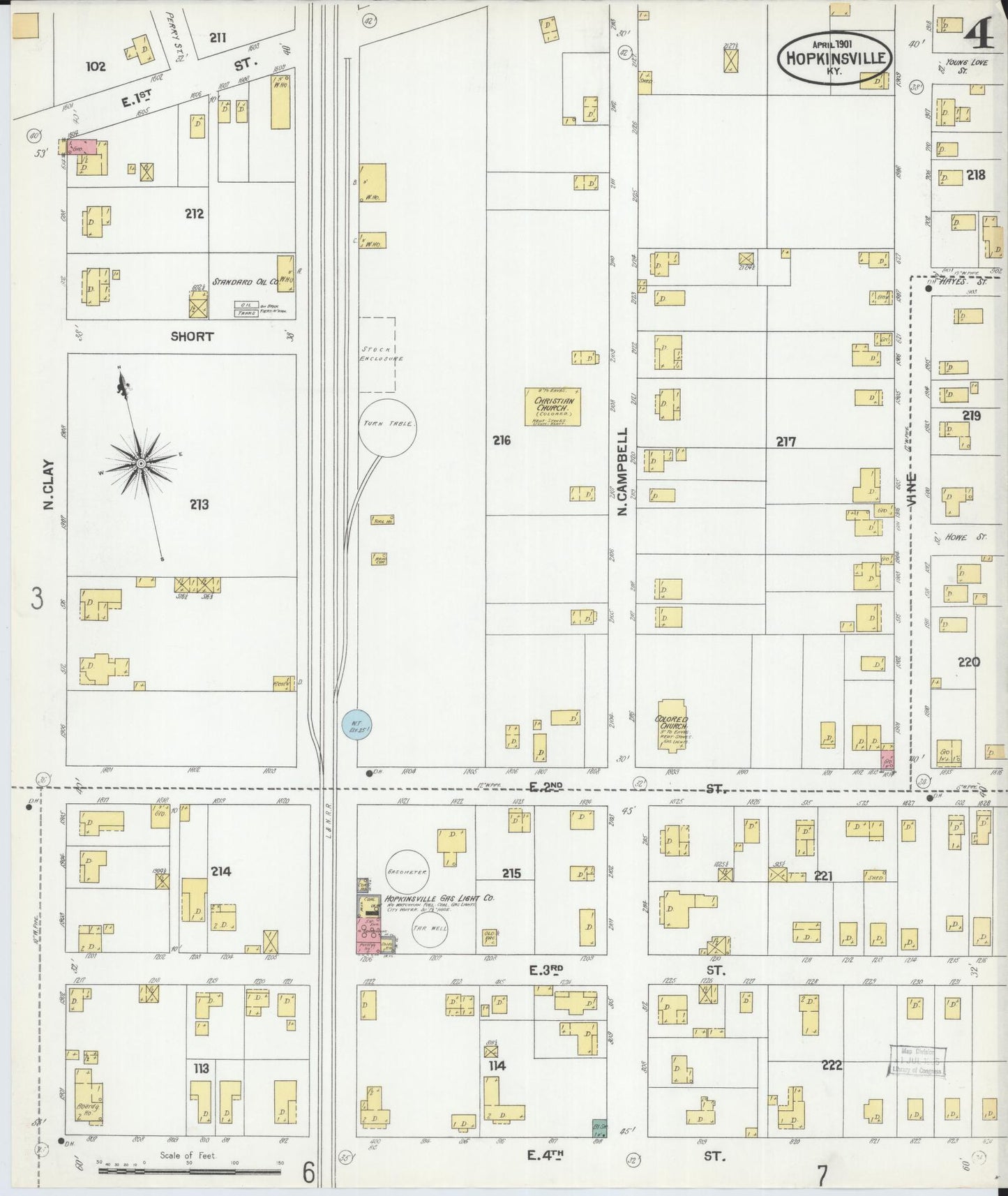 Sanborn Fire Insurance Map from Hopkinsville, Christian County, Kentucky (1901), Sheet #0004 - Complete Map Set gallery image, historic Sanborn map, vintage wall art, Kentucky Kentucky