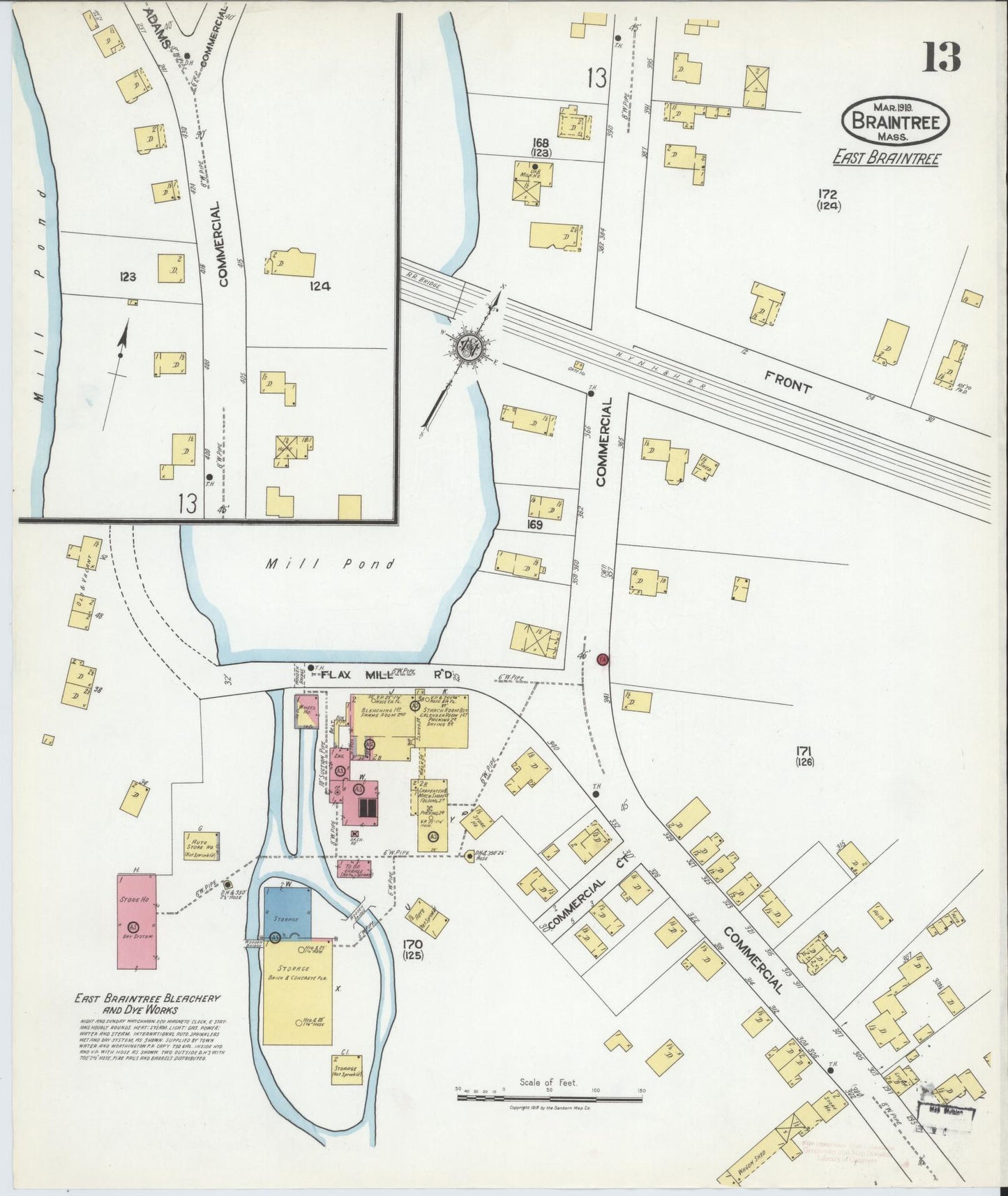 Sanborn Fire Insurance Map from Braintree, Norfolk County, Massachusetts (1919), Sheet #0013 - Complete Map Set gallery image, historic Sanborn map, vintage wall art, Massachusetts Massachusetts