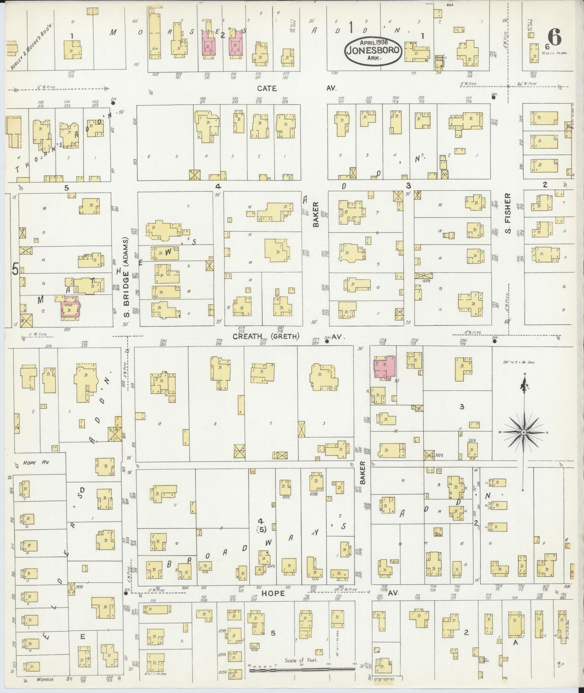 Sanborn Fire Insurance Map from Jonesboro, Craighead County, Arkansas (1908), Sheet #0006 - Complete Map Set gallery image, historic Sanborn map, vintage wall art, Arkansas Arkansas