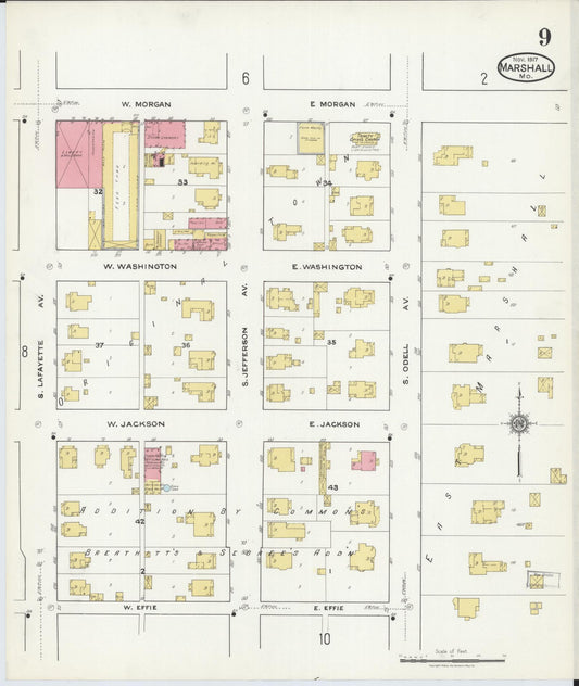 Sanborn Fire Insurance Map from Marshall, Saline County, Missouri (1917), Sheet #0009 - Historic Sanborn Fire Insurance Map Print, vintage old map wall art, antique decor, genealogy gift, Missouri Missouri map