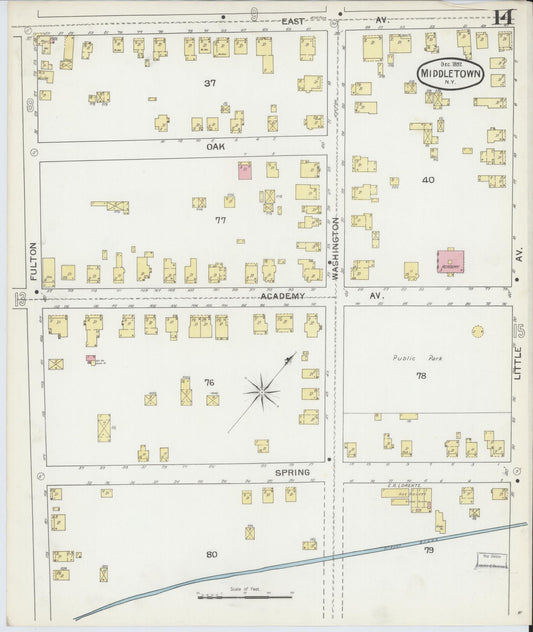 Sanborn Fire Insurance Map from Middletown, Orange County, New York (1892), Sheet #0014 - Historic Sanborn Fire Insurance Map Print, vintage old map wall art, antique decor, genealogy gift, New York New York map