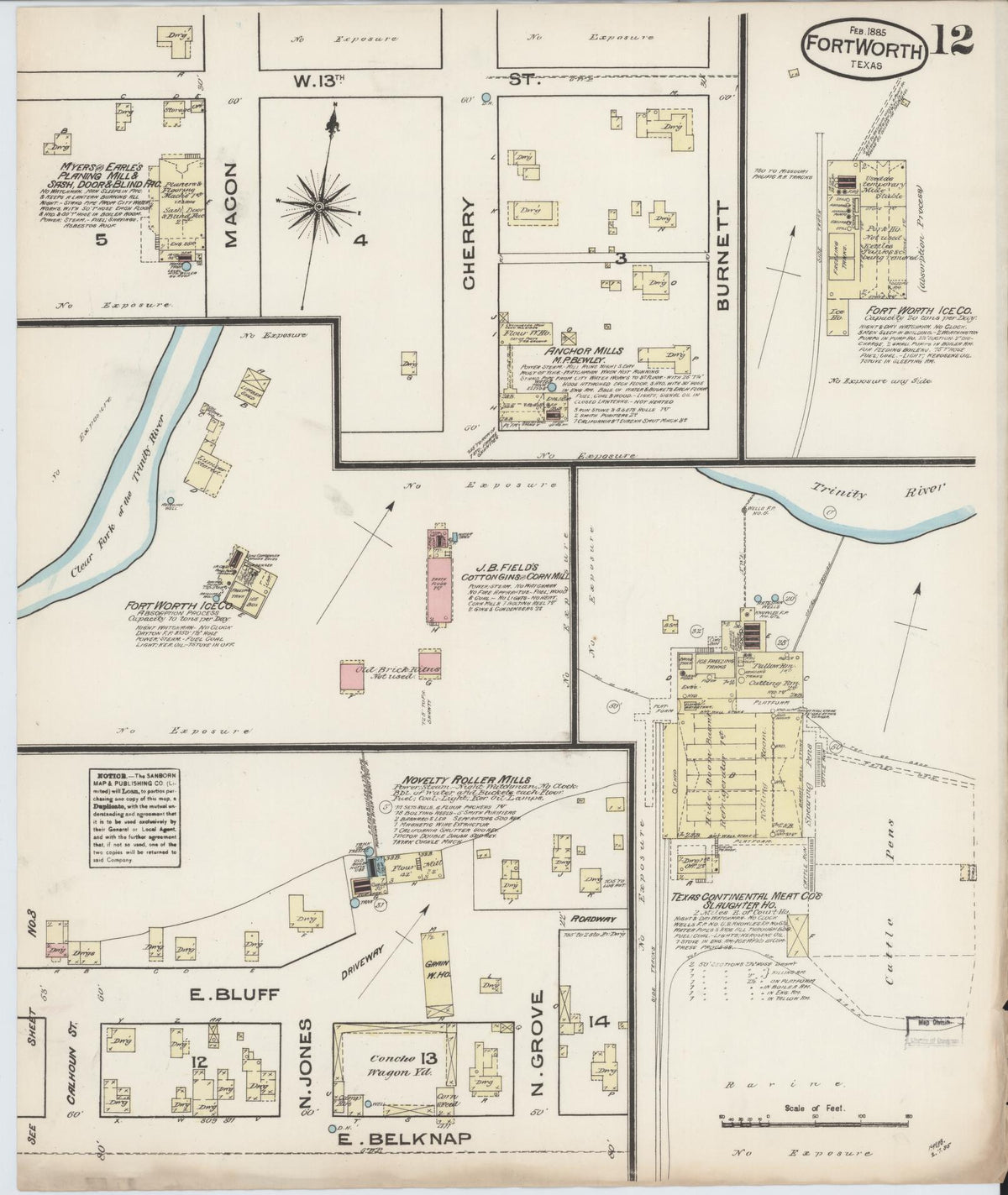 Sanborn Fire Insurance Map from Fort Worth, Tarrant County, Texas (1885), Sheet #0012 - Complete Map Set gallery image, historic Sanborn map, vintage wall art, Texas Texas