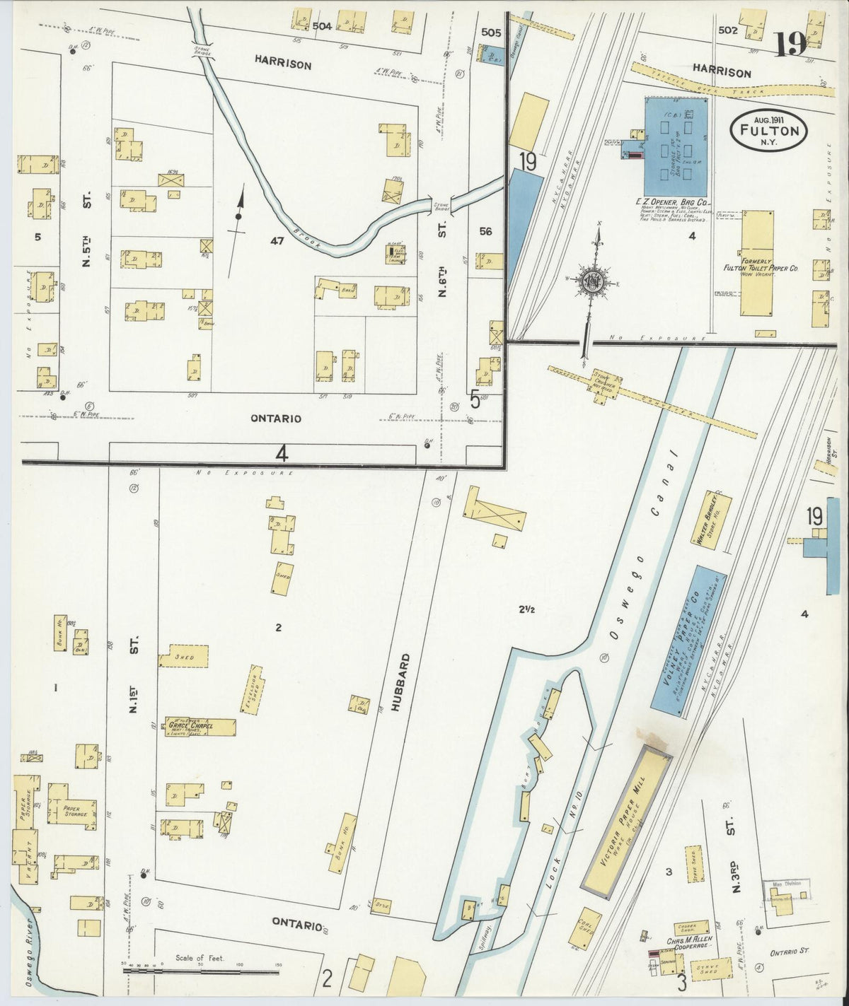 Sanborn Fire Insurance Map from Fulton, Oswego County, New York (1911), Sheet #0019 - Complete Map Set gallery image, historic Sanborn map, vintage wall art, New York New York