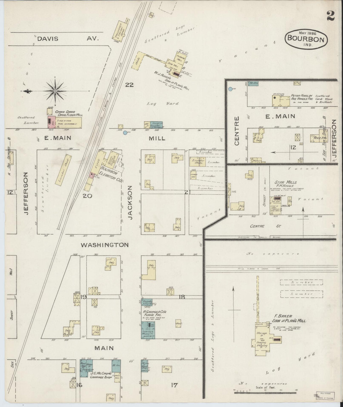 Sanborn Fire Insurance Map from Bourbon, Marshall County, Indiana (1886), Sheet #0002 - Historic Sanborn Fire Insurance Map Print, vintage old map wall art, antique decor, genealogy gift, Indiana Indiana map