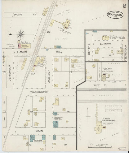 Sanborn Fire Insurance Map from Bourbon, Marshall County, Indiana (1886), Sheet #0002 - Historic Sanborn Fire Insurance Map Print, vintage old map wall art, antique decor, genealogy gift, Indiana Indiana map