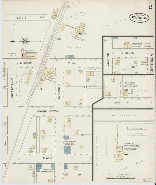 Sanborn Fire Insurance Map from Bourbon, Marshall County, Indiana (1886), Sheet #0002 - Historic Sanborn Fire Insurance Map Print, vintage old map wall art, antique decor, genealogy gift, Indiana Indiana map