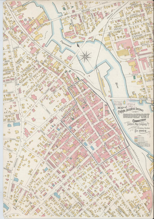 Sanborn Fire Insurance Map from Bridgeport, Fairfield County, Connecticut (1904), Sheet #0001 - Historic Sanborn Fire Insurance Map Print, vintage old map wall art, antique decor, genealogy gift, Connecticut Connecticut map