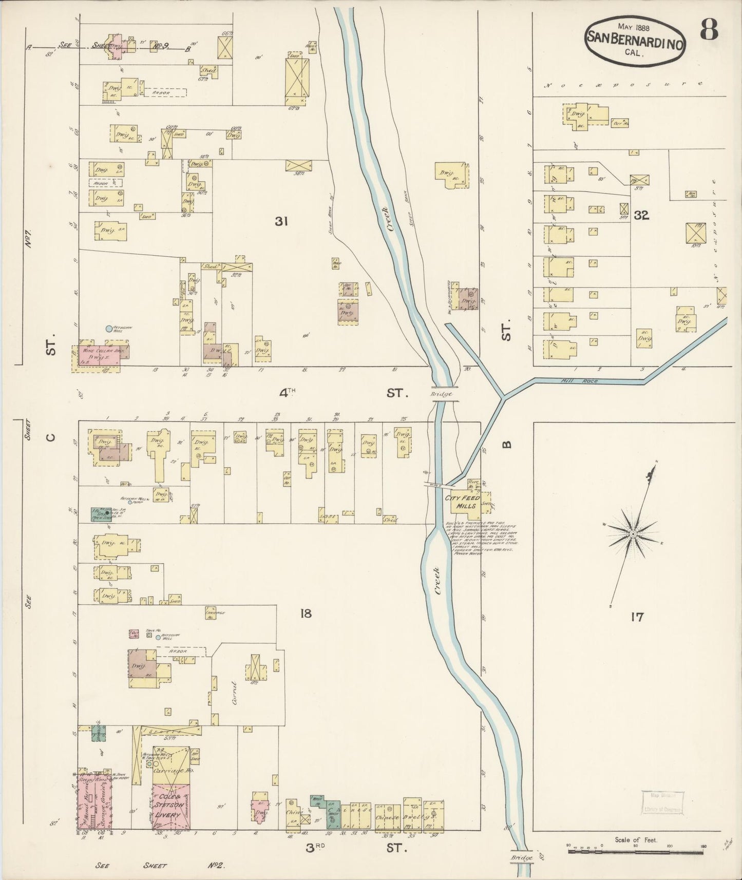 Sanborn Fire Insurance Map from San Bernardino, San Bernardino County, California (1888), Sheet #0008 - Complete Map Set gallery image, historic Sanborn map, vintage wall art, California California