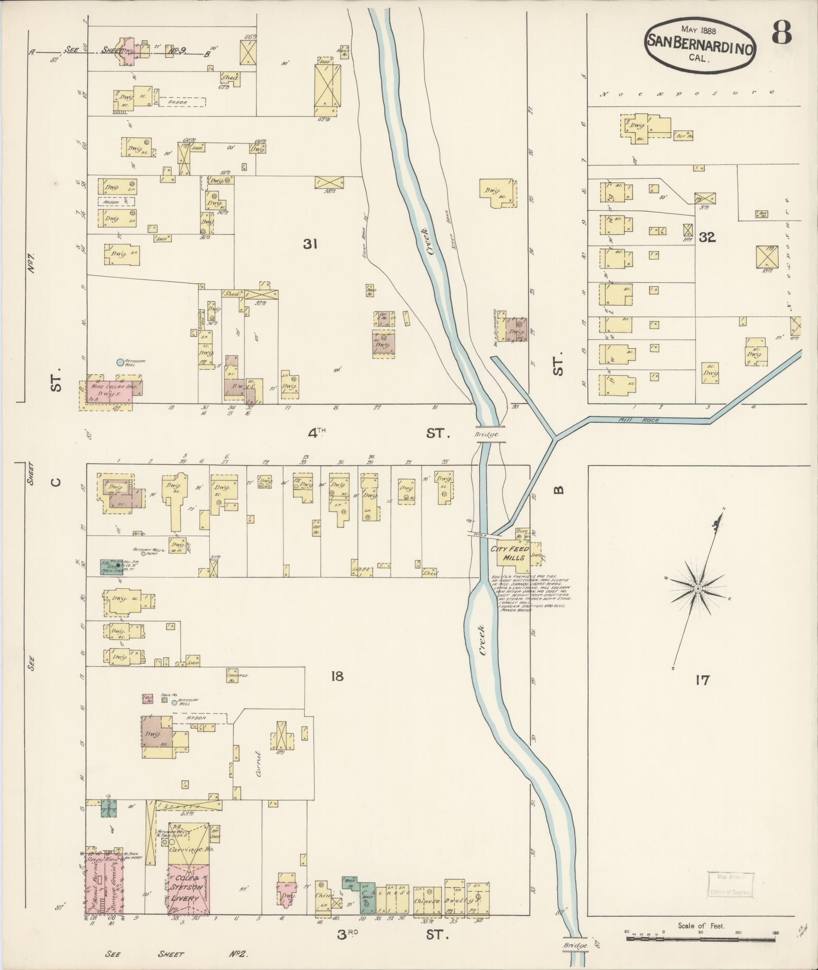 Sanborn Fire Insurance Map from San Bernardino, San Bernardino County, California (1888), Sheet #0008 - Complete Map Set gallery image, historic Sanborn map, vintage wall art, California California