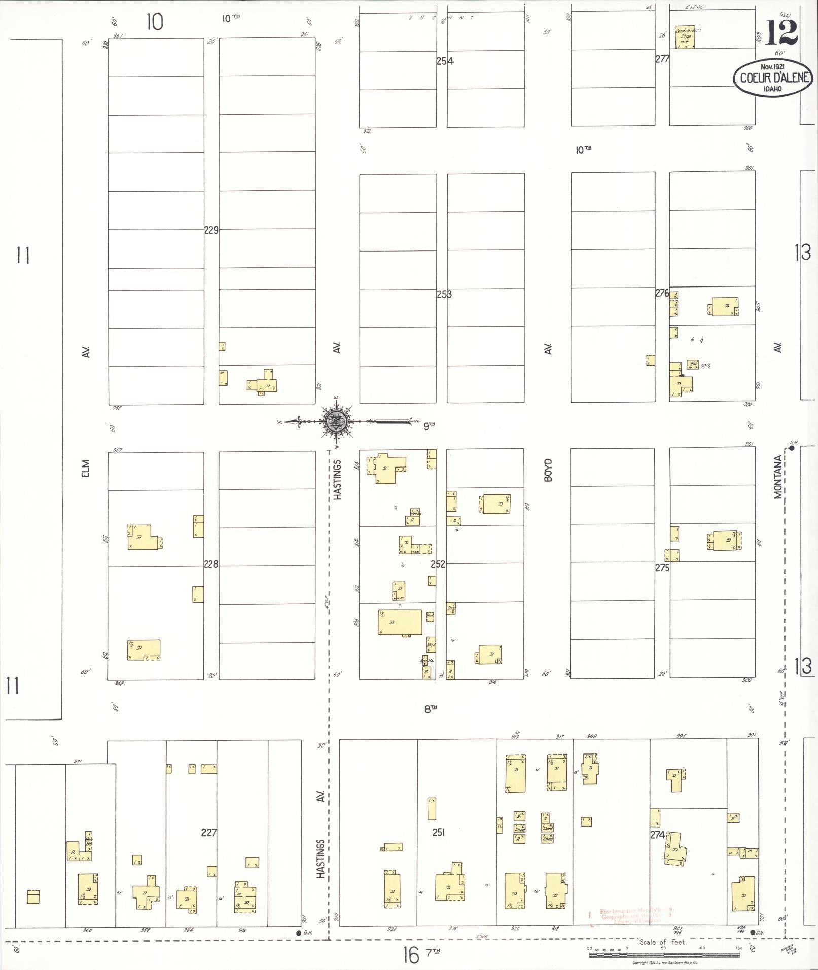 Sanborn Fire Insurance Map from Coeur D'alene, Kootenai County, Idaho (1921), Sheet #0012 - Complete Map Set gallery image, historic Sanborn map, vintage wall art, Idaho Idaho