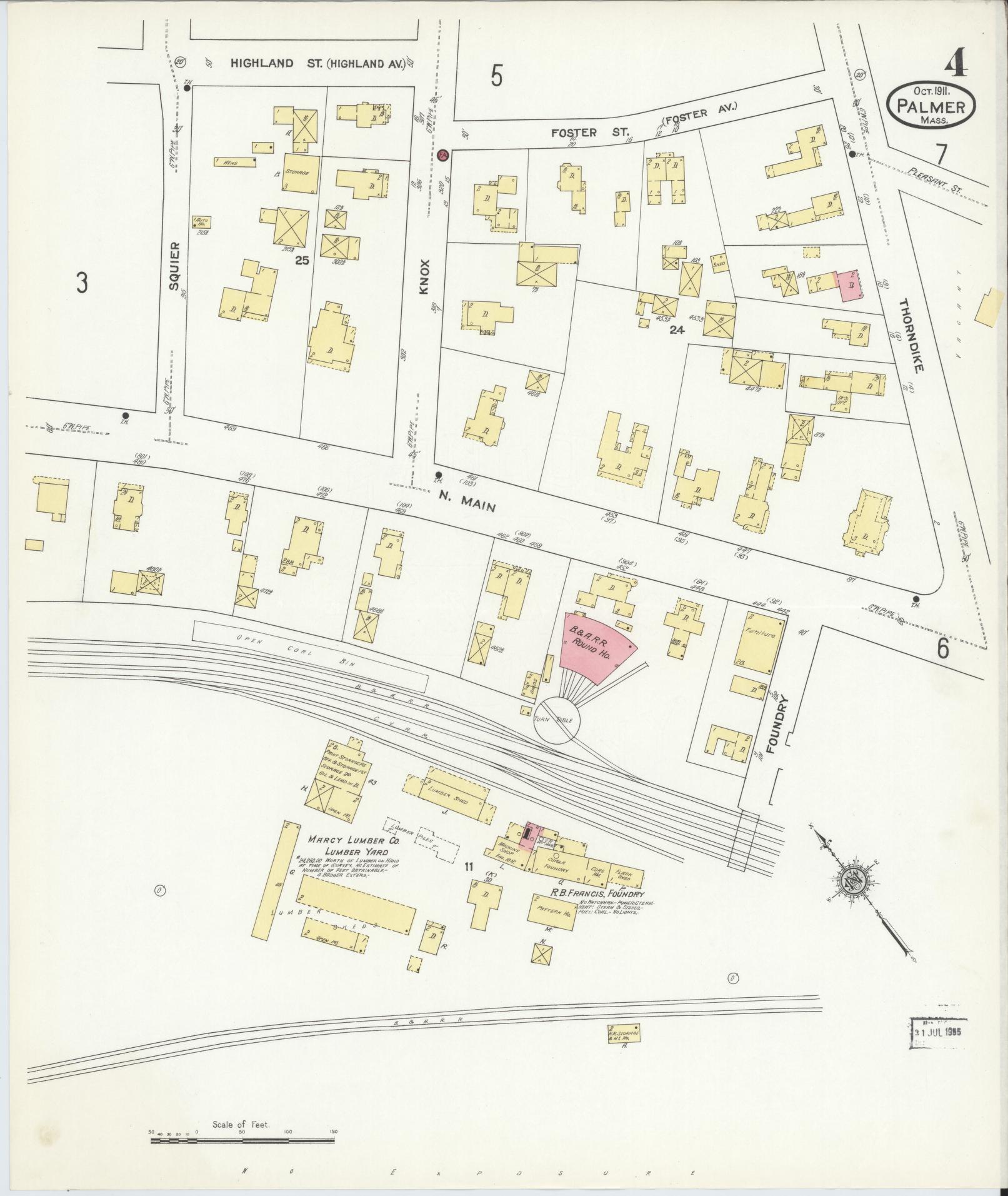 Sanborn Fire Insurance Map from Palmer, Hampden County, Massachusetts (1911), Sheet #0004 - Complete Map Set gallery image, historic Sanborn map, vintage wall art, Massachusetts Massachusetts