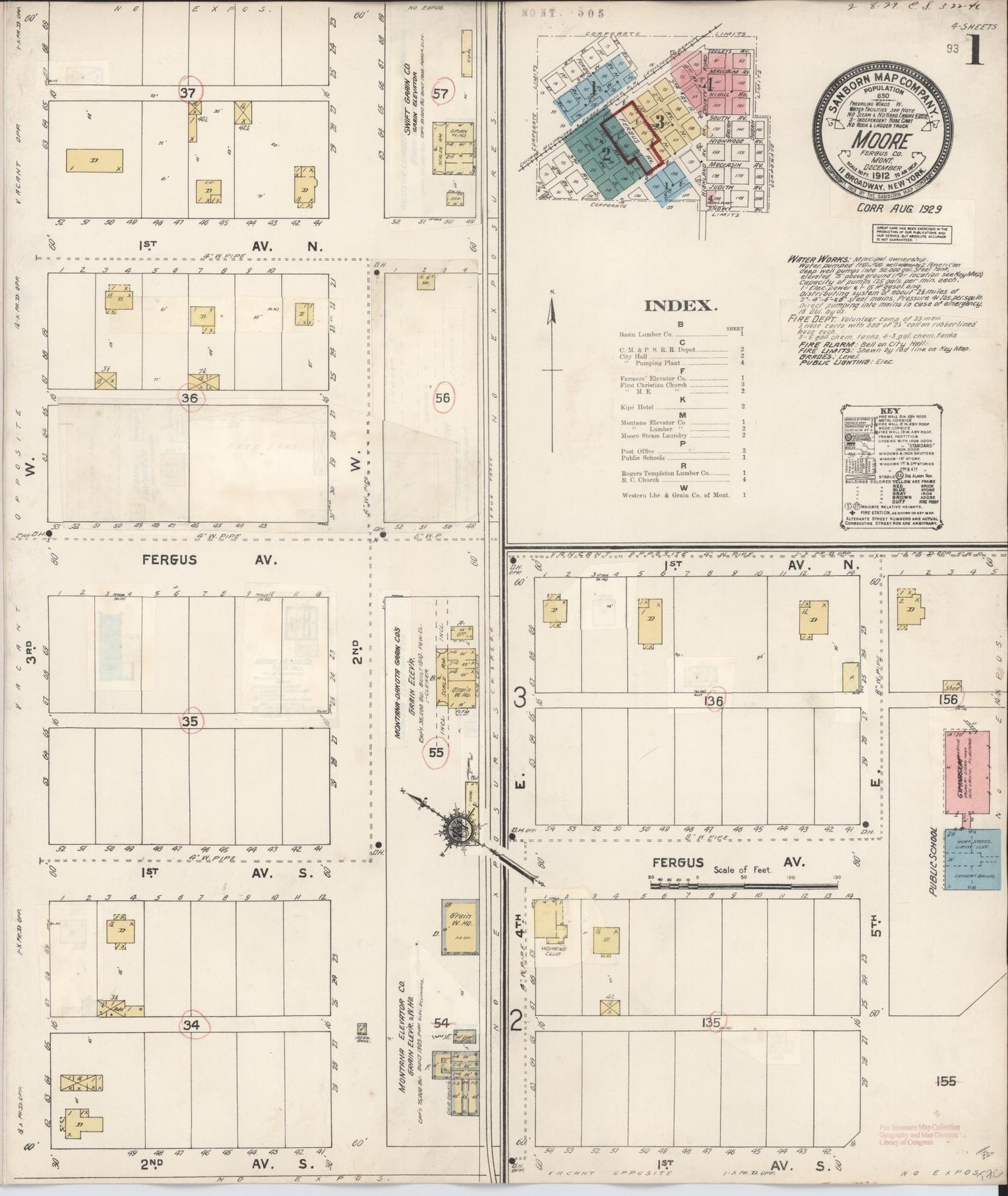 Sanborn Fire Insurance Map from Moore, Fergus County, Montana. (1929) – Historic Sanborn Fire Insurance Map Print