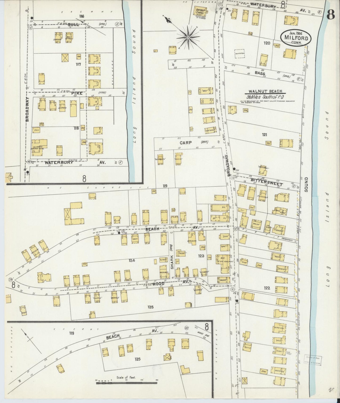 Sanborn Fire Insurance Map from Milford, New Haven County, Connecticut (1906), Sheet #0008 - Complete Map Set gallery image, historic Sanborn map, vintage wall art, Connecticut Connecticut