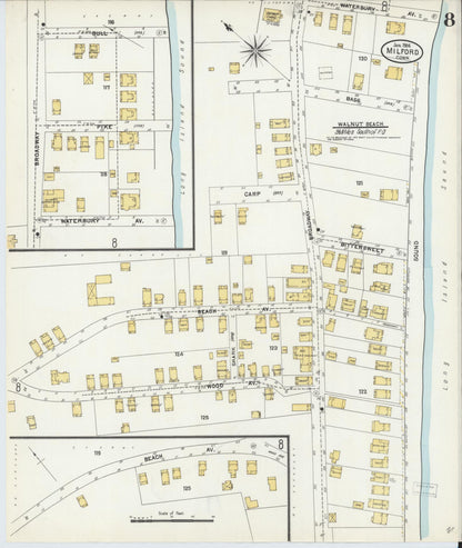 Sanborn Fire Insurance Map from Milford, New Haven County, Connecticut (1906), Sheet #0008 - Complete Map Set gallery image, historic Sanborn map, vintage wall art, Connecticut Connecticut