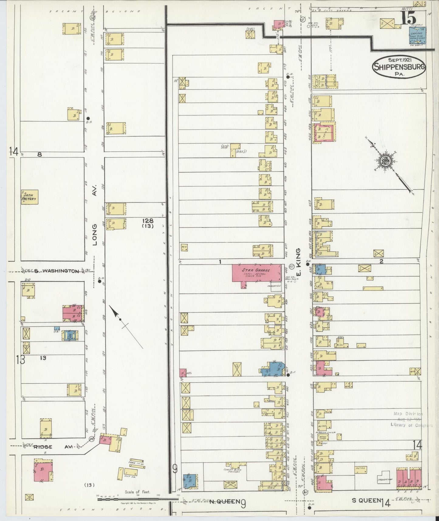 Sanborn Fire Insurance Map from Shippensburg, Cumberland And Franklin Counties, Pennsylvania (1921), Sheet #0015 - Historic Sanborn Fire Insurance Map Print, vintage old map wall art, antique decor, genealogy gift, Counties Pennsylvania map