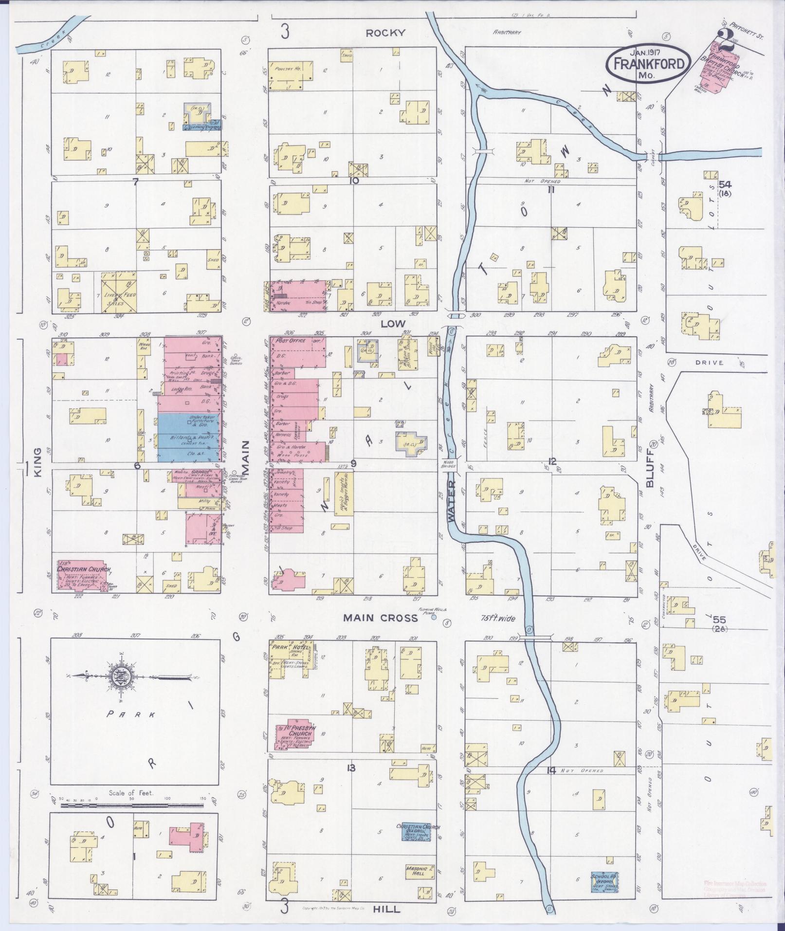 Sanborn Fire Insurance Map from Frankford, Pike County, Missouri (1917), Sheet #0002 - Complete Map Set gallery image, historic Sanborn map, vintage wall art, Missouri Missouri