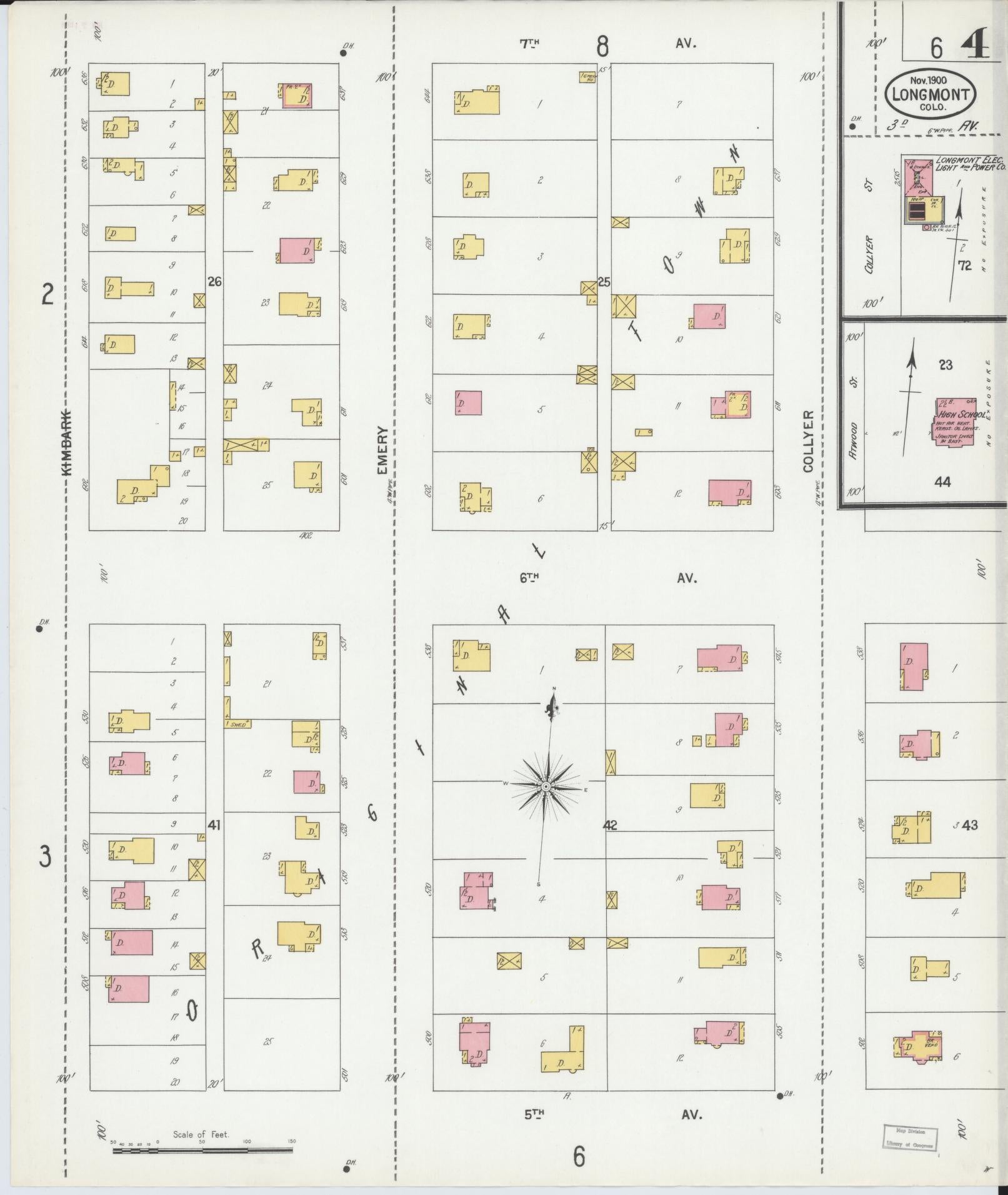 Sanborn Fire Insurance Map from Longmont, Boulder County, Colorado (1900), Sheet #0004 - Complete Map Set gallery image, historic Sanborn map, vintage wall art, Colorado Colorado