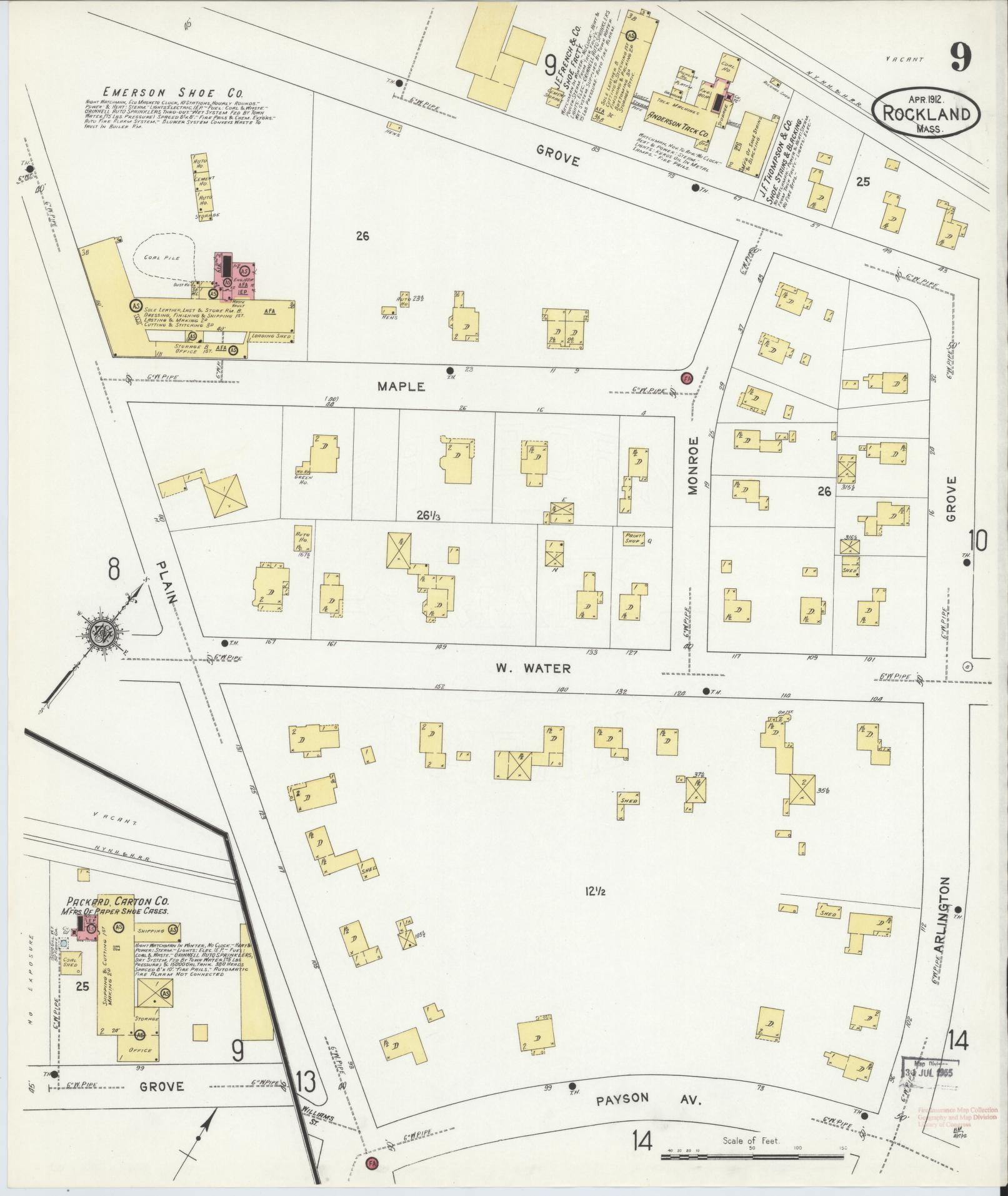 Sanborn Fire Insurance Map from Rockland, Plymouth County, Massachusetts (1912), Sheet #0009 - Complete Map Set gallery image, historic Sanborn map, vintage wall art, Massachusetts Massachusetts