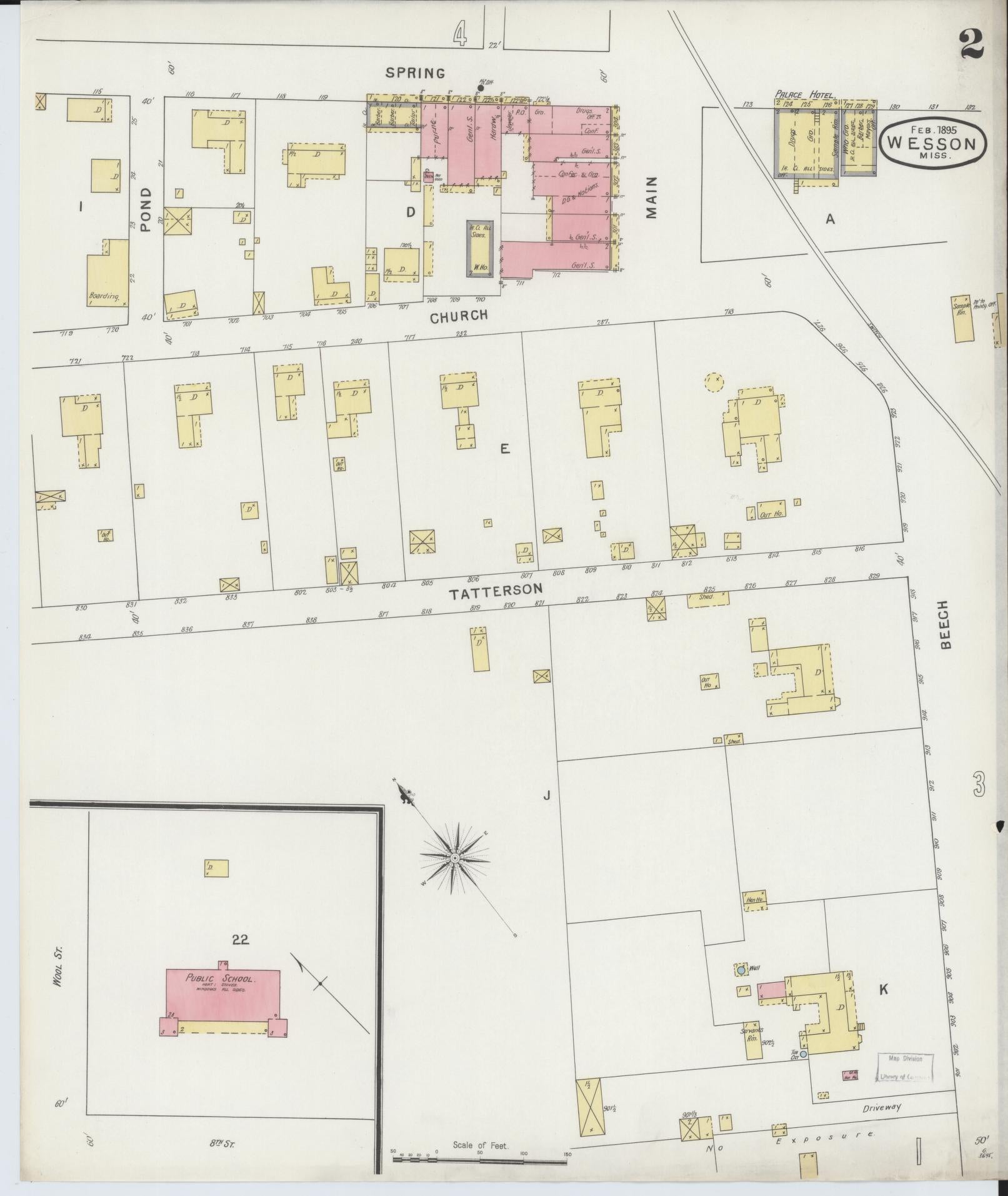 Sanborn Fire Insurance Map from Wesson, Copiah County, Mississippi (1895), Sheet #0002 - Historic Sanborn Fire Insurance Map Print, vintage old map wall art, antique decor, genealogy gift, Mississippi Mississippi map