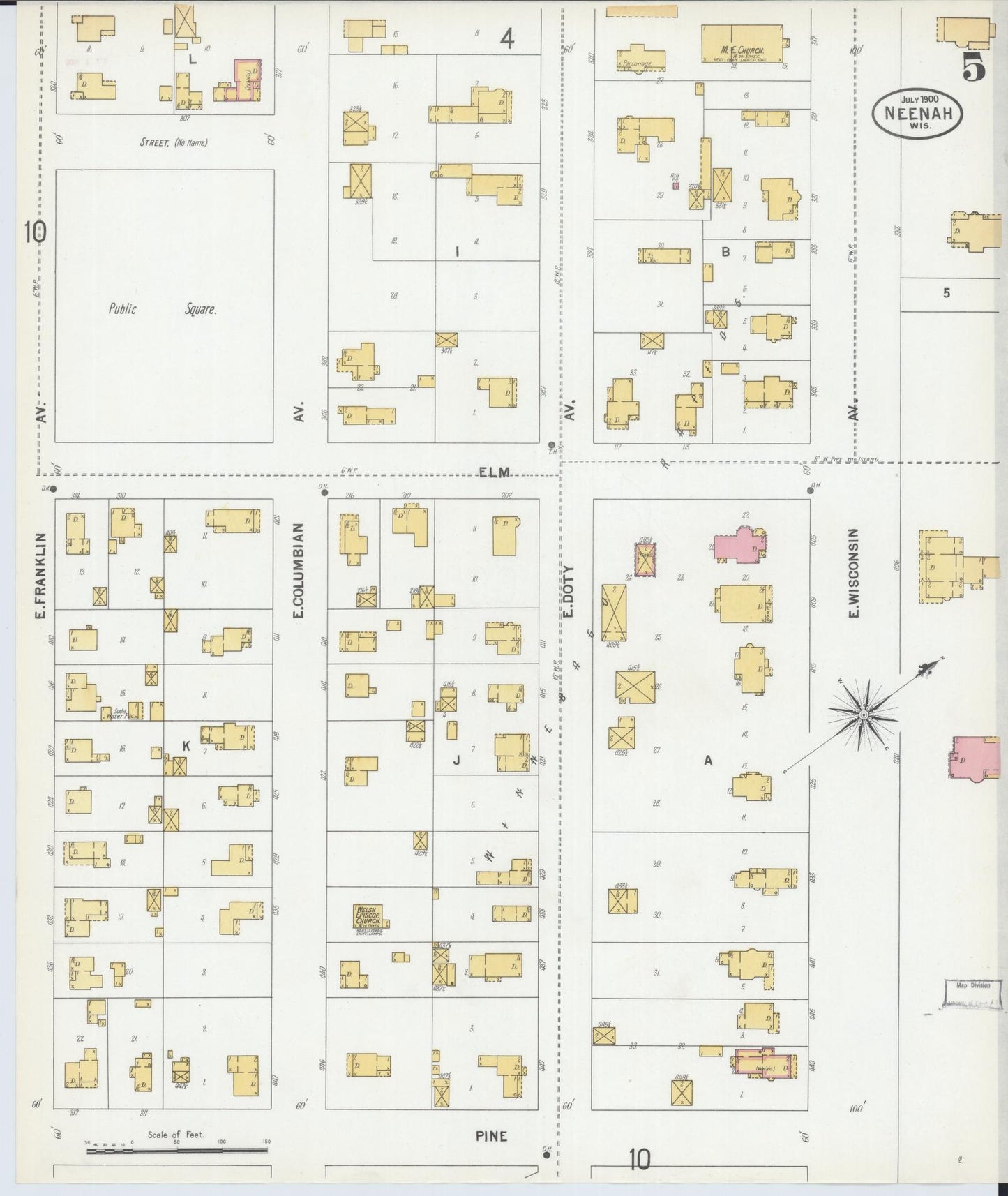 Sanborn Fire Insurance Map from Neenah, Winnebago County, Wisconsin (1900), Sheet #0005 - Complete Map Set gallery image, historic Sanborn map, vintage wall art, Wisconsin Wisconsin