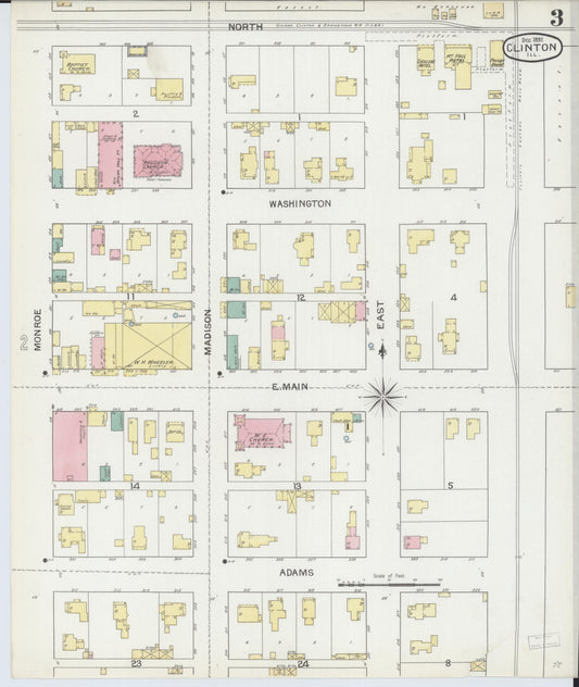 Sanborn Fire Insurance Map from Clinton, De Witt County, Illinois (1892), Sheet #0003 - Historic Sanborn Fire Insurance Map Print, vintage old map wall art, antique decor, genealogy gift, Illinois Illinois map