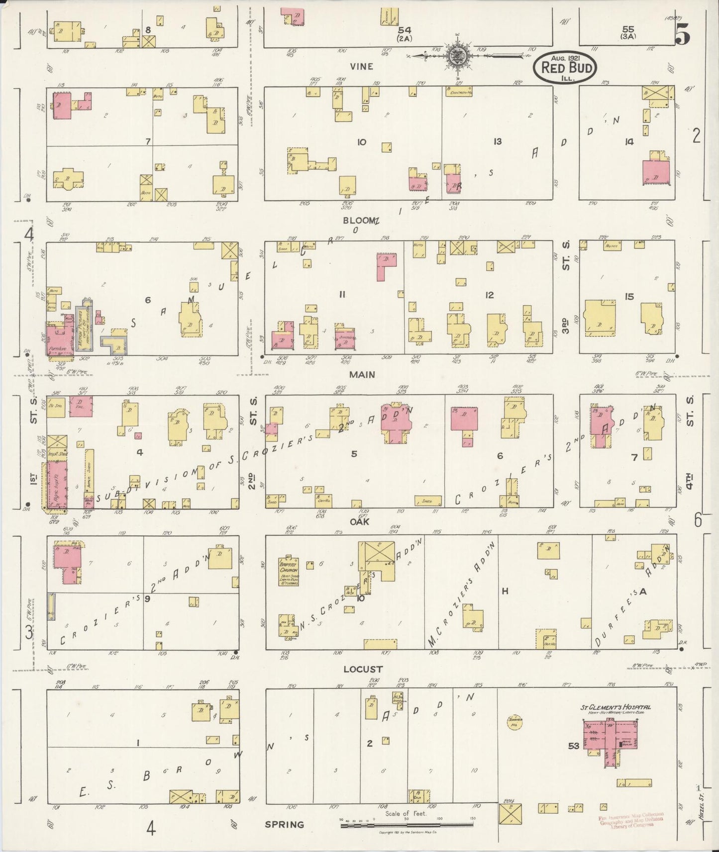 Sanborn Fire Insurance Map from Red Bud, Randolph County, Illinois (1921), Sheet #0005 - Complete Map Set gallery image, historic Sanborn map, vintage wall art, Illinois Illinois