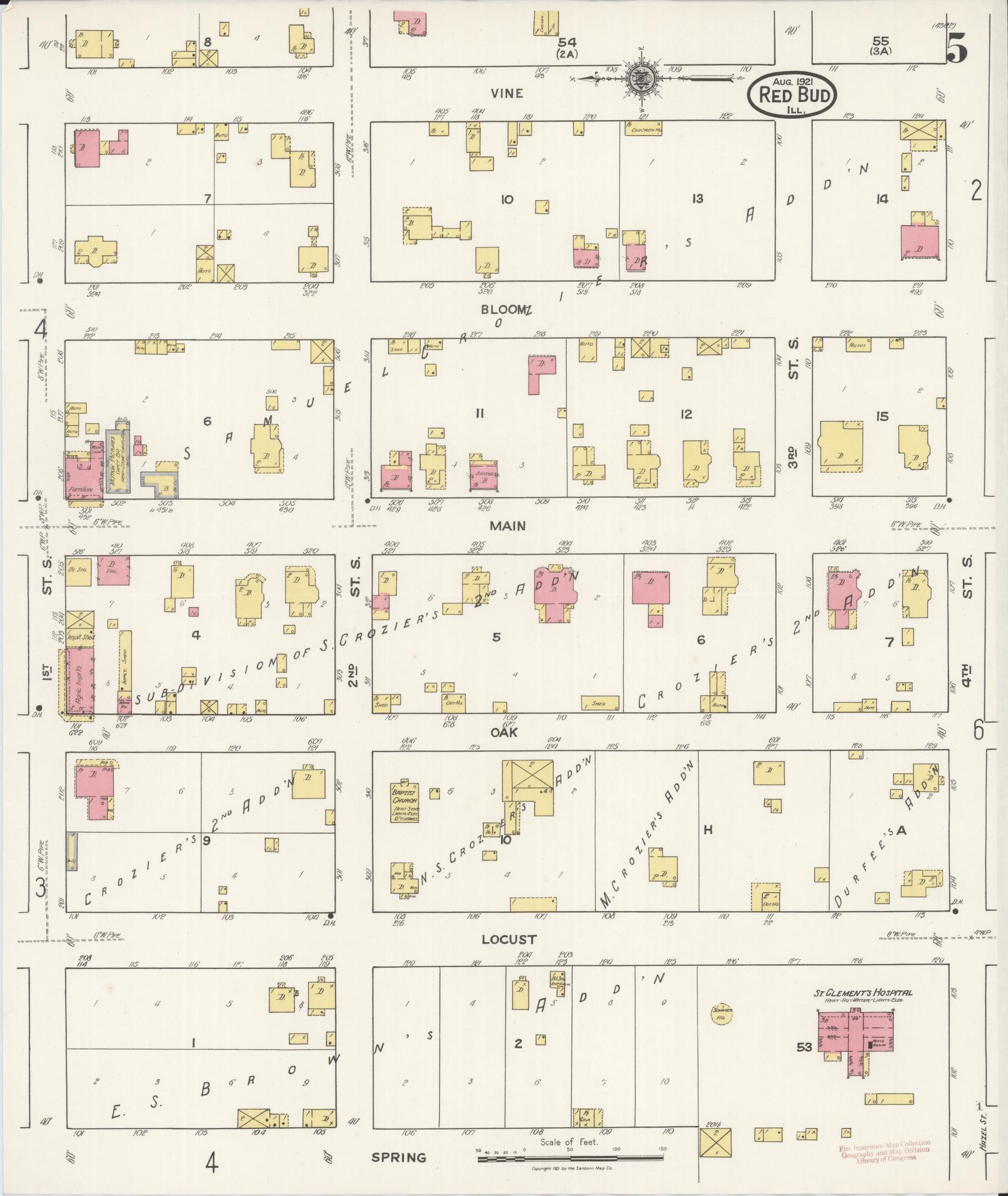 Sanborn Fire Insurance Map from Red Bud, Randolph County, Illinois (1921), Sheet #0005 - Complete Map Set gallery image, historic Sanborn map, vintage wall art, Illinois Illinois