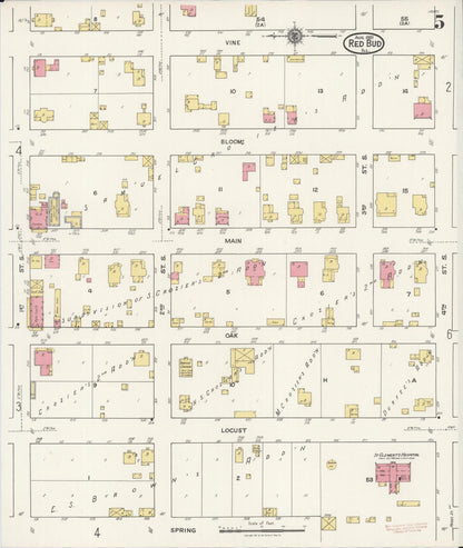 Sanborn Fire Insurance Map from Red Bud, Randolph County, Illinois (1921), Sheet #0005 - Complete Map Set gallery image, historic Sanborn map, vintage wall art, Illinois Illinois