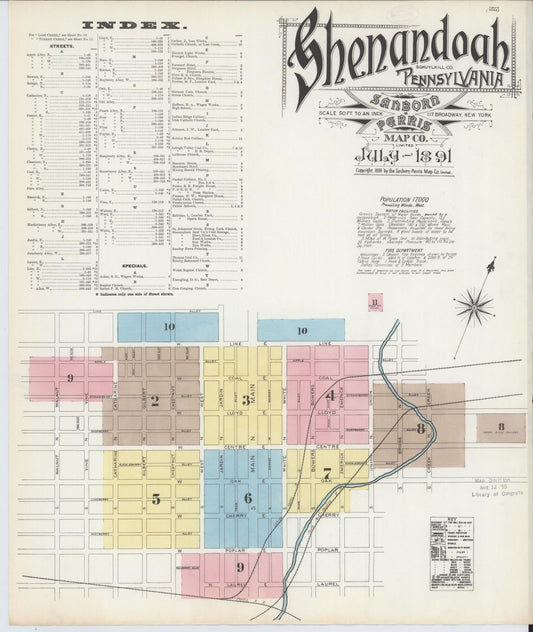 Sanborn Fire Insurance Map from Shenandoah, Schuylkill County, Pennsylvania (1891), Sheet #0001 - Historic Sanborn Fire Insurance Map Print, vintage old map wall art, antique decor, genealogy gift, Pennsylvania Pennsylvania map