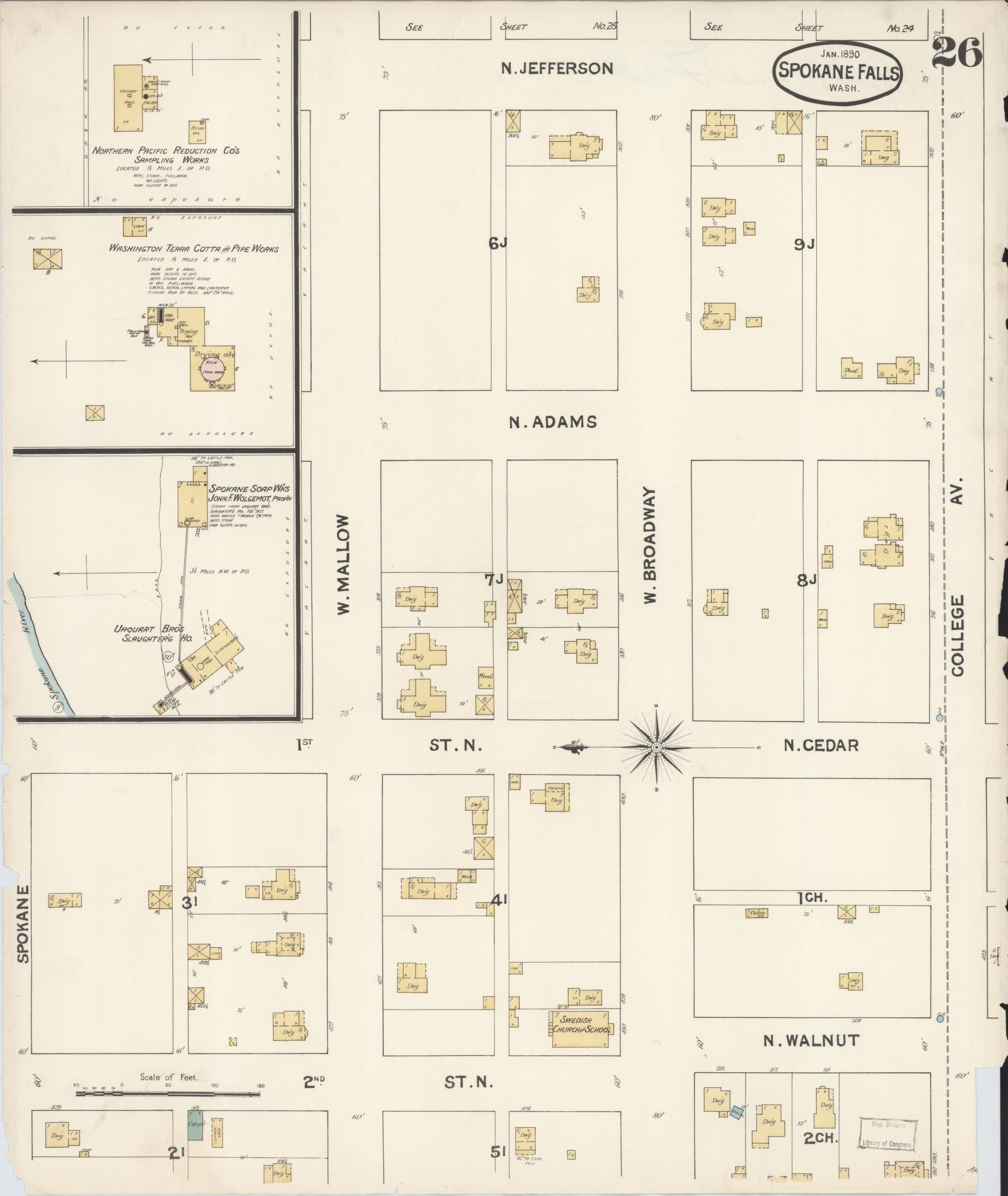 Sanborn Fire Insurance Map from Spokane, Spokane County, Washington (1890), Sheet #0026 - Complete Map Set gallery image, historic Sanborn map, vintage wall art, Washington Washington