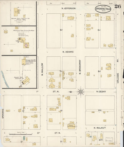 Sanborn Fire Insurance Map from Spokane, Spokane County, Washington (1890), Sheet #0026 - Complete Map Set gallery image, historic Sanborn map, vintage wall art, Washington Washington