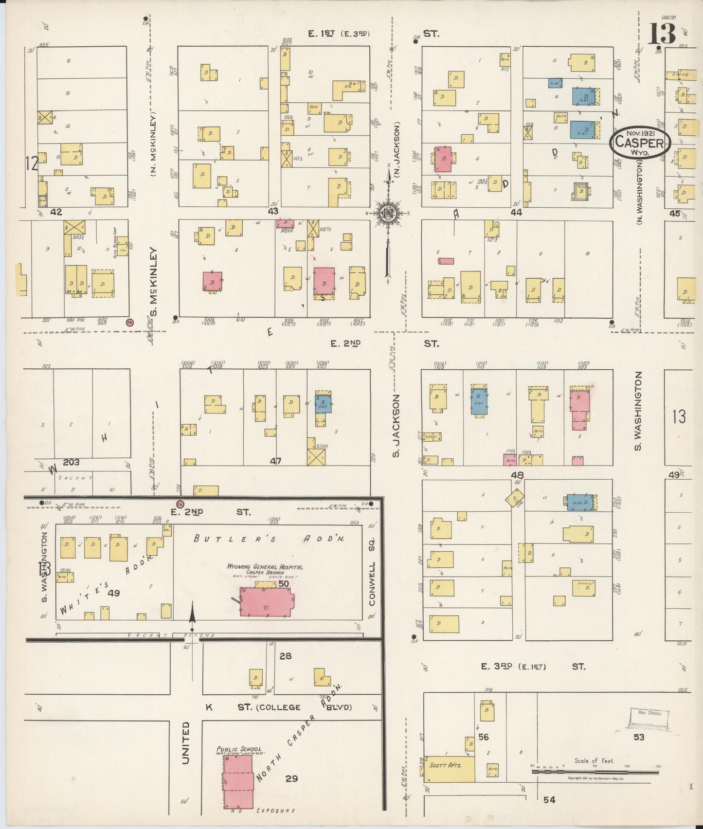 Sanborn Fire Insurance Map from Casper, Natrona County, Wyoming (1921), Sheet #0014 - Complete Map Set gallery image, historic Sanborn map, vintage wall art, Wyoming Wyoming