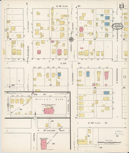 Sanborn Fire Insurance Map from Casper, Natrona County, Wyoming (1921), Sheet #0014 - Complete Map Set gallery image, historic Sanborn map, vintage wall art, Wyoming Wyoming