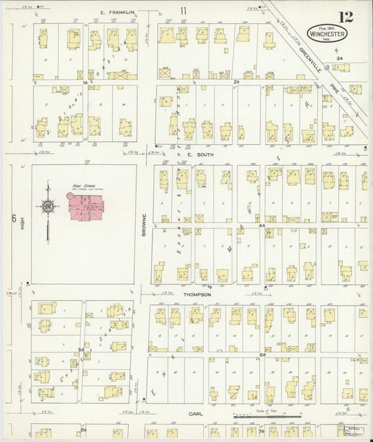 Sanborn Fire Insurance Map from Winchester, Randolph County, Indiana (1914), Sheet #0012 - Historic Sanborn Fire Insurance Map Print, vintage old map wall art, antique decor, genealogy gift, Indiana Indiana map